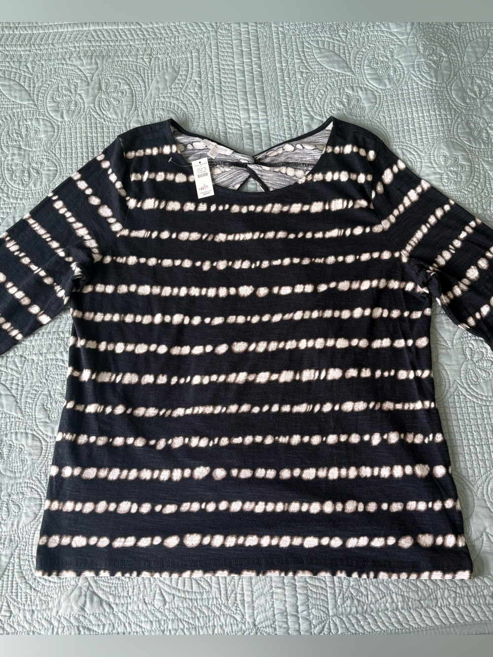 Talbots Deep Navy and Cream Round Neck Knit Top